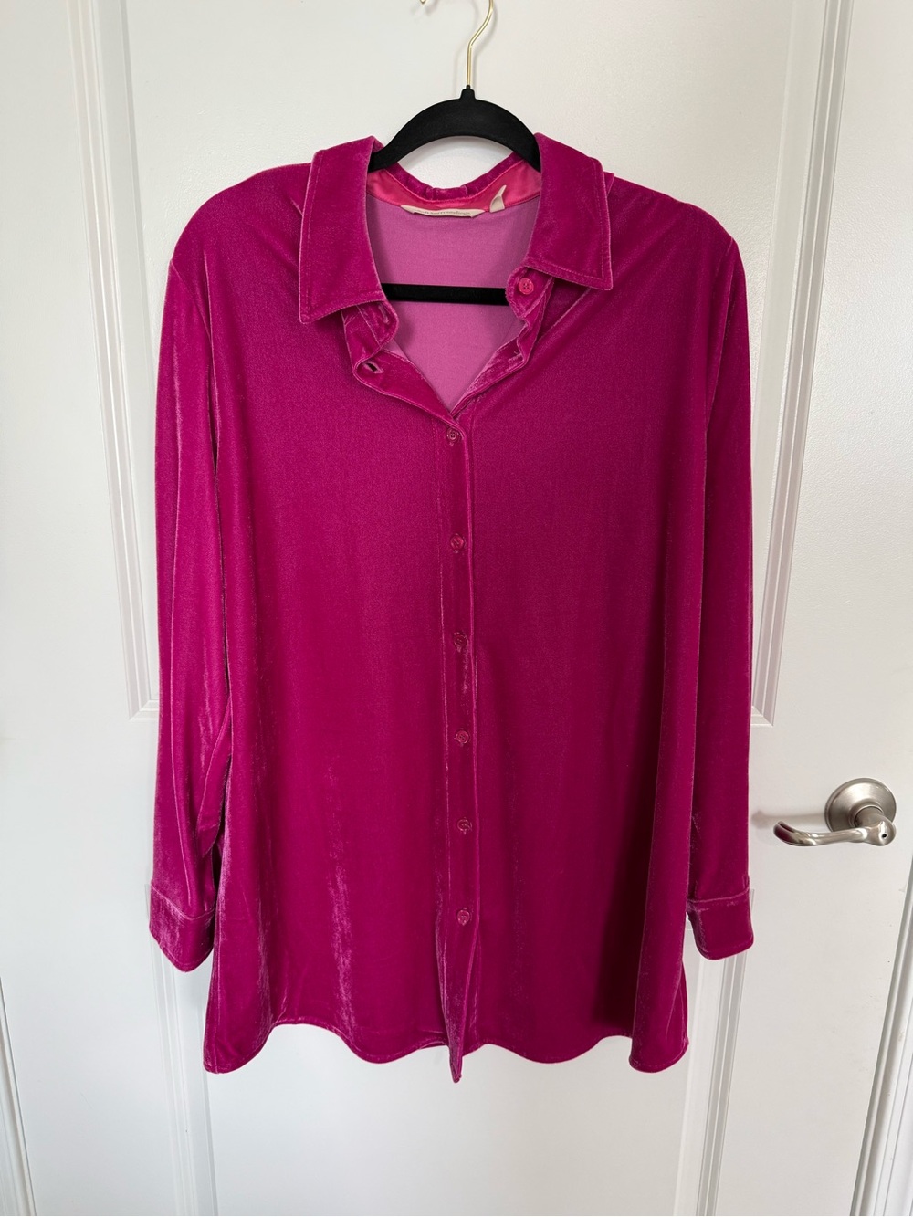Soft Surroundings Fuchsia Velvet Button-Down Tunic Shirt-Lg